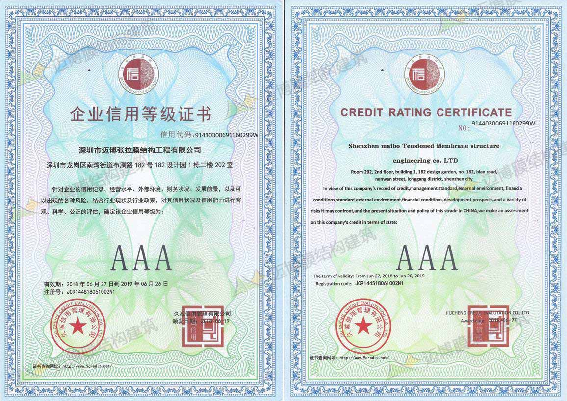 企業(yè)信用等級(jí)證書(shū)AAA